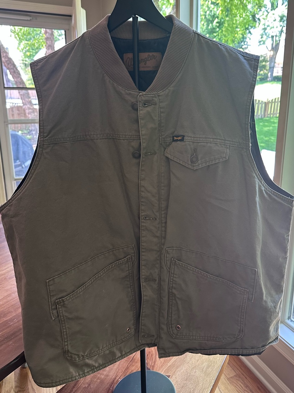 Wrangler Western Quilted Canvas Vest Mens XXL Ranch Workwear Brown